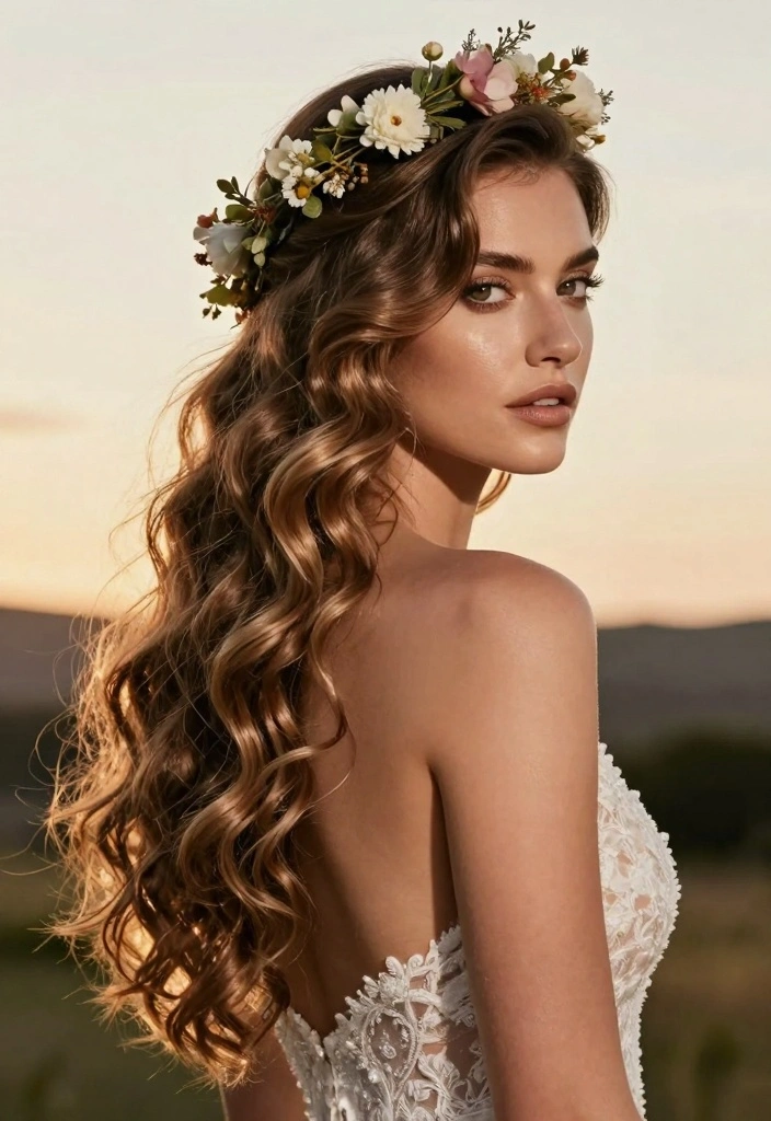 18 Curly Hair Wedding Styles Ideas: Romantic Defined Curls - 17. Bohemian Waves 1