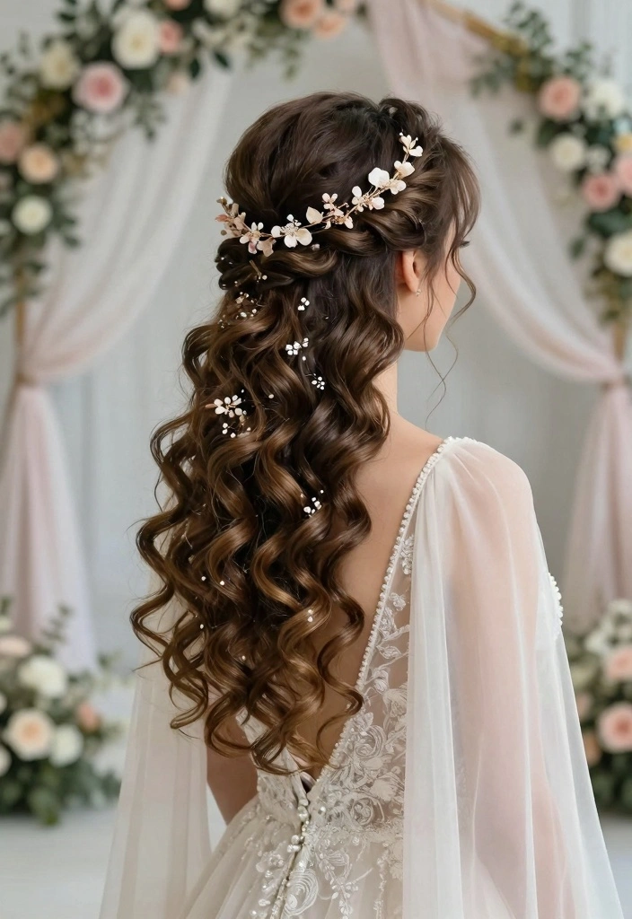 18 Curly Hair Wedding Styles Ideas: Romantic Defined Curls - 2. Half-Up, Half-Down Curls 1