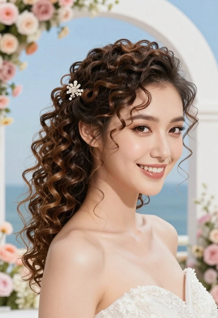 18 Curly Hair Wedding Styles Ideas: Romantic Defined Curls - 3. Curly Side Ponytail 1