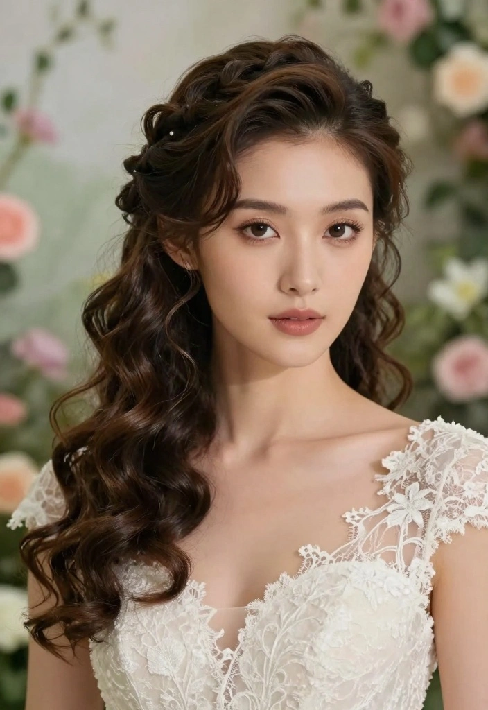 18 Curly Hair Wedding Styles Ideas: Romantic Defined Curls - 4. Braided Curly Crown 1