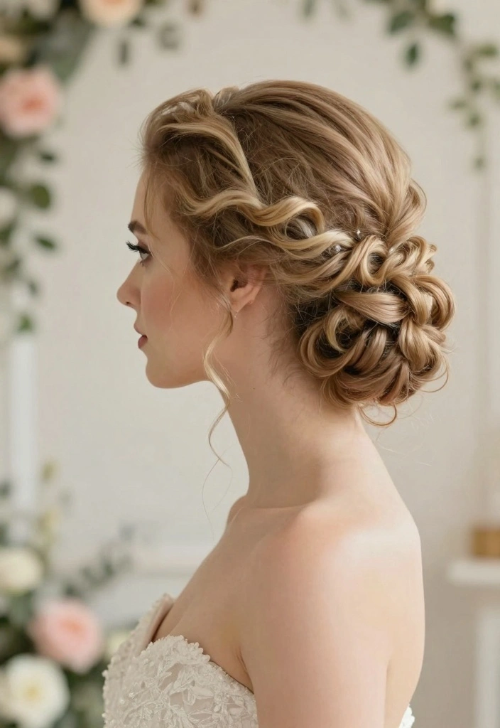 18 Curly Hair Wedding Styles Ideas: Romantic Defined Curls - 9. Twisted Updo with Curls 1
