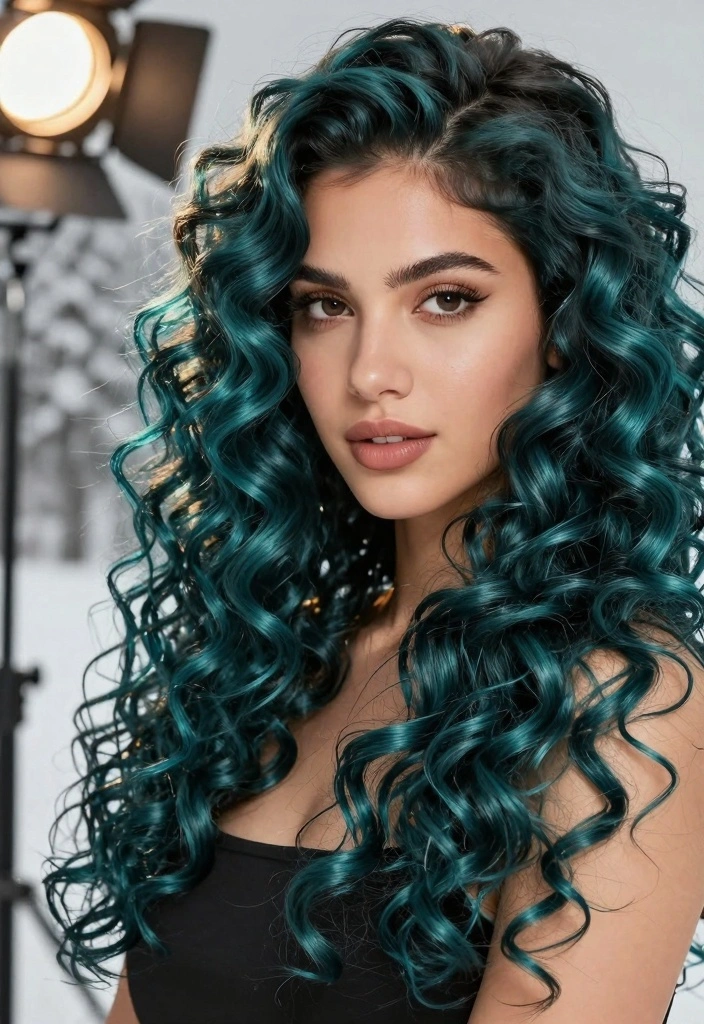 18 Dark Winter Hair Color Ideas: Cool Dramatic Tones for Curly Textures - 10. Dark Teal 1