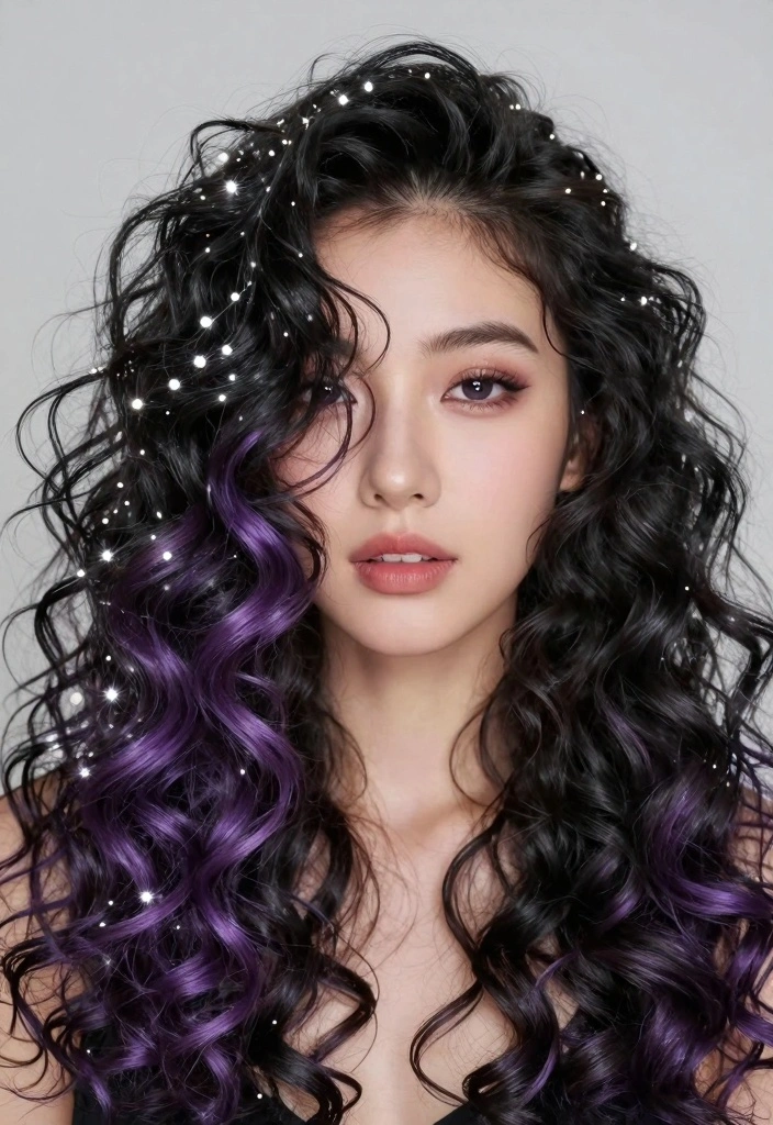 18 Dark Winter Hair Color Ideas: Cool Dramatic Tones for Curly Textures - 13. Onyx Black with Purple Undertones 1