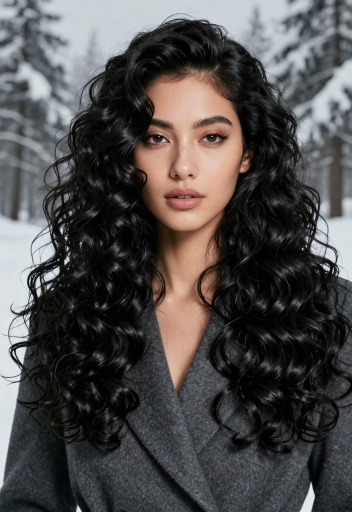 18 Dark Winter Hair Color Ideas: Cool Dramatic Tones for Curly Textures - 2. Cool Jet Black 1