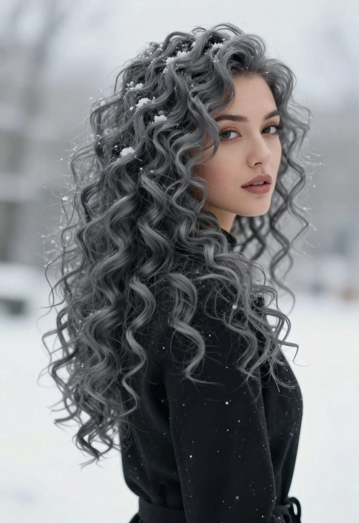 18 Dark Winter Hair Color Ideas: Cool Dramatic Tones for Curly Textures - 8. Charcoal Gray 1