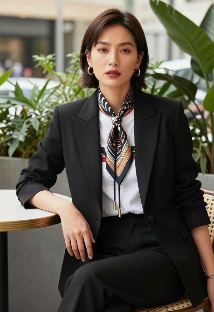 10 Bolo Tie Women Outfit Ideas That Don't Look Costume-Y - 2. Tailored Blazer with a Casual Tee 1