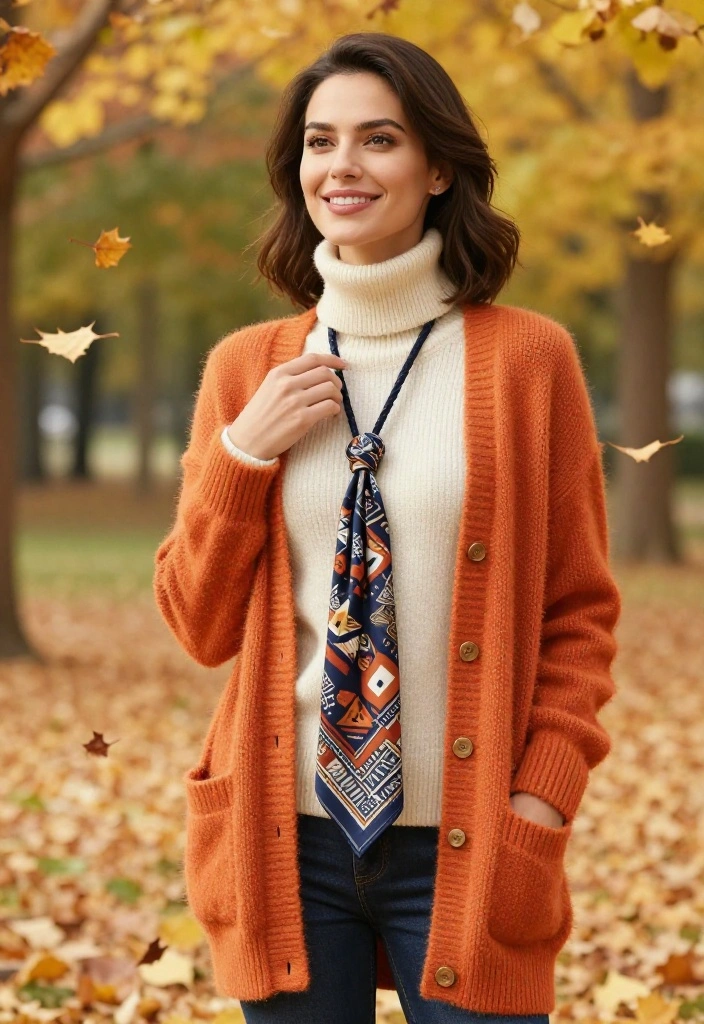 10 Bolo Tie Women Outfit Ideas That Don't Look Costume-Y - 9. Artistic Layered Look with Fall Colors 1