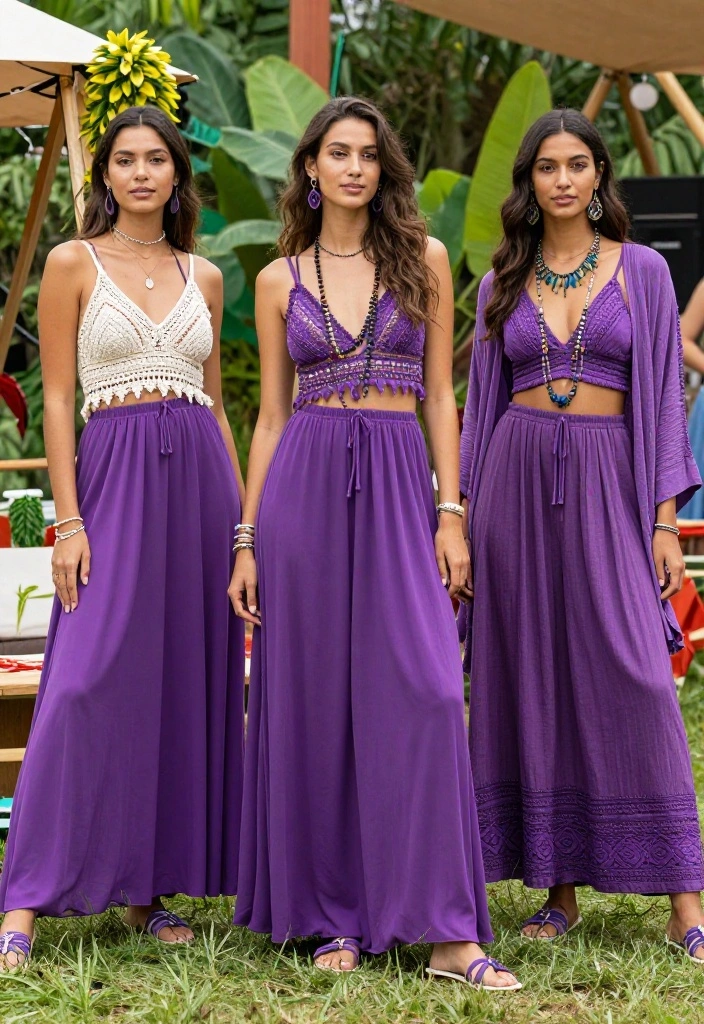 12 Purple Shoes Outfit Ideas for Women That Ground the Statement Shoe - 11. Boho Chic with Purple Flats 1