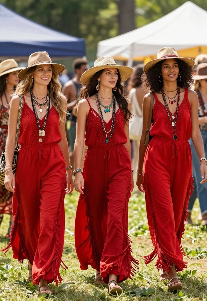 12 Red Jumpsuit Outfit Suggestions for Women That Flatter Every Body Type - 3. Bohemian Flair 1