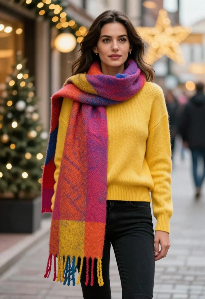 12 Winter Scarf Outfit Inspirations for Women That Add Warmth - 11. Vibrant Colors with Textured Scarves 1