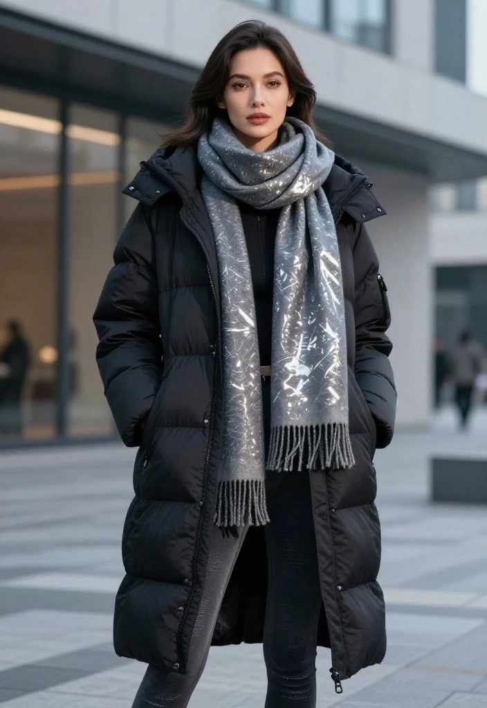 12 Winter Scarf Outfit Inspirations for Women That Add Warmth - 12. Futuristic Style with a Tech-Inspired Scarf 1