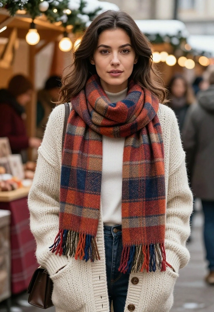 12 Winter Scarf Outfit Inspirations for Women That Add Warmth - 5. Cozy Cardigans with Infinity Scarves 1