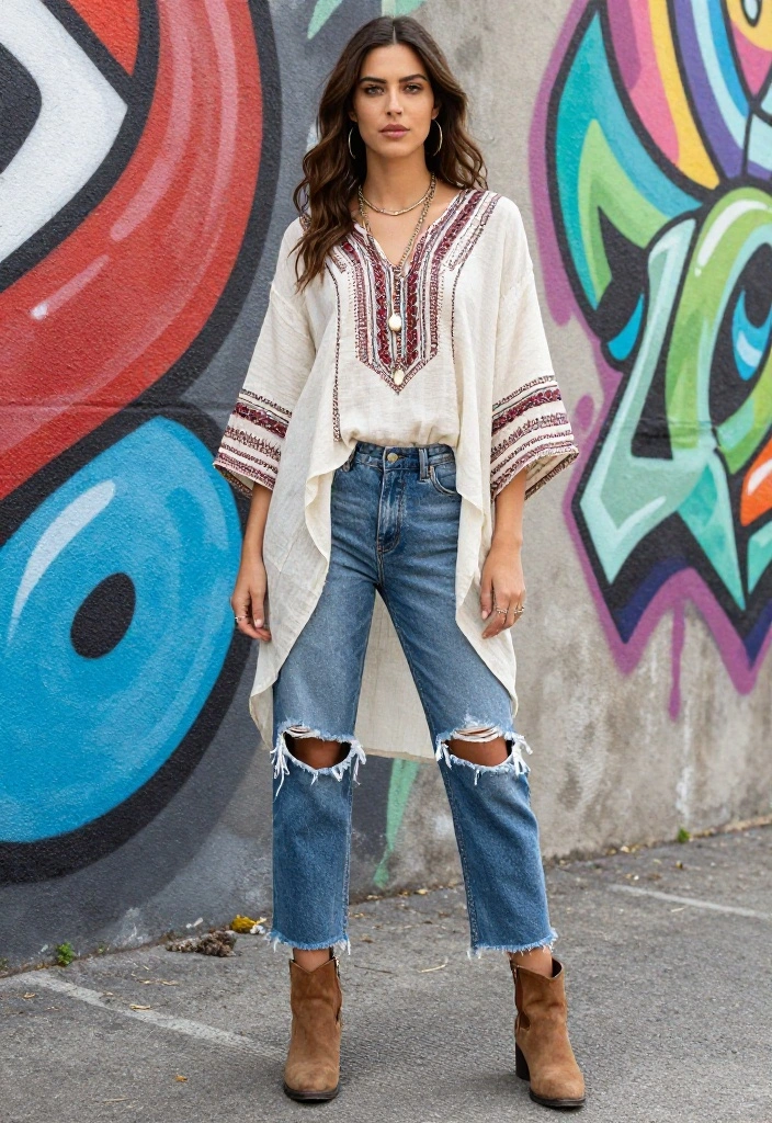 14 18th Birthday Outfit Concepts That Stand Out in Photos - 4. Layered Boho Tunics with Distressed Jeans 1