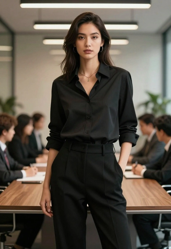 14 Baggy Black Trousers Outfit Ideas That Still Look Polished - 9. Work Smart Casual 1