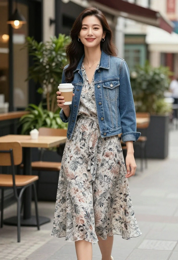 14 Ellie Williams Outfit Suggestions for Women You Can Wear Daily - 2. Flowy Midi Dress with Denim Jacket 1