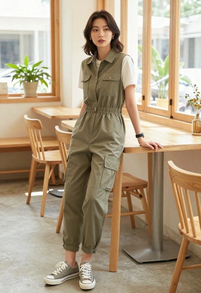 14 Ellie Williams Outfit Suggestions for Women You Can Wear Daily - 4. Utility Jumpsuit with Casual Sneakers 1