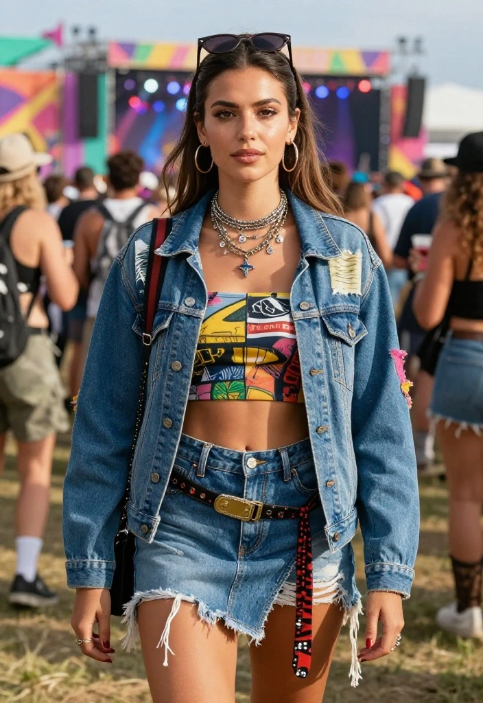 14 Metal Festival Attire Ideas for Women That Move and Breathe - 1. Recycled Denim & Crop Tops 1