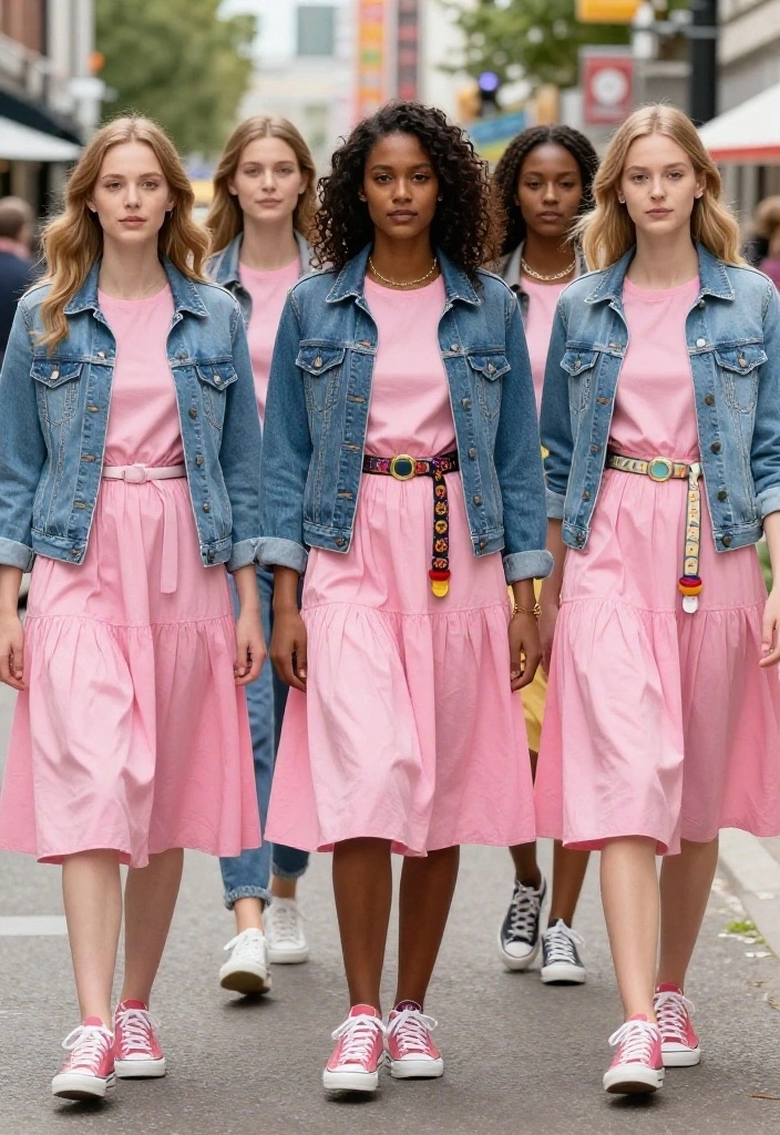 14 Pink Dress Outfit Ideas That Flatter Every Skin Tone - 13. The Timeless Denim Jacket Pairing 1