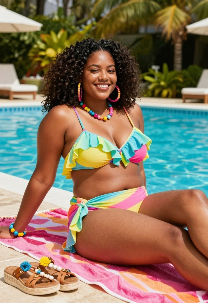 14 Pool Women Attire Ideas That Go From Water to Lounge - 2. Flirty Ruffles: The Playful Two-Piece 1
