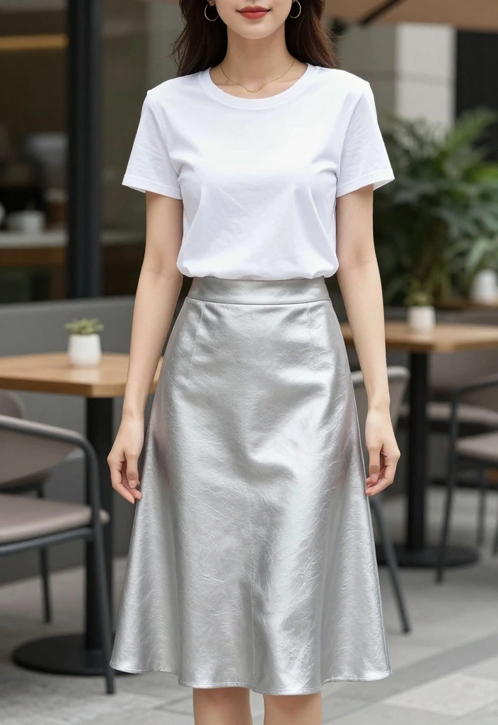 14 Silver Women Outfit Inspirations That Shine Without Looking Overdone - 3. Silver Skirt Wonders 1