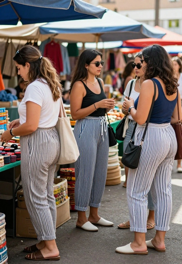 14 Versatile Striped Pants Outfit Ideas for Women - 12. Effortless Weekend Style: Striped Pants with Slip-On Mules 1