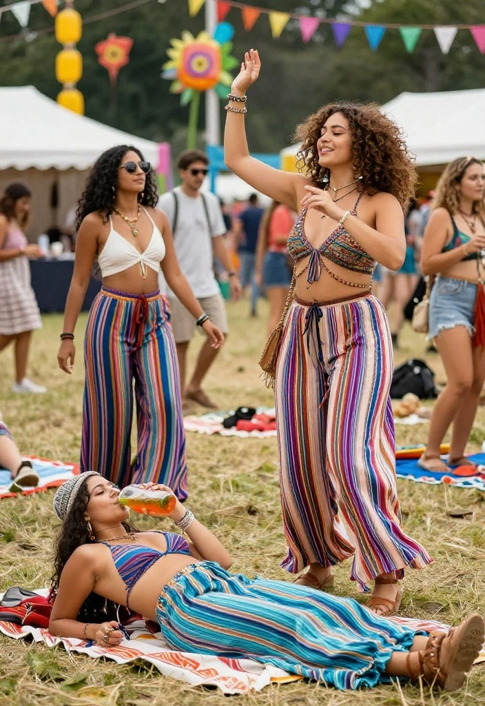 14 Versatile Striped Pants Outfit Ideas for Women - 14. Boho Chic: Striped Pants with a Flowing Maxi Top 1