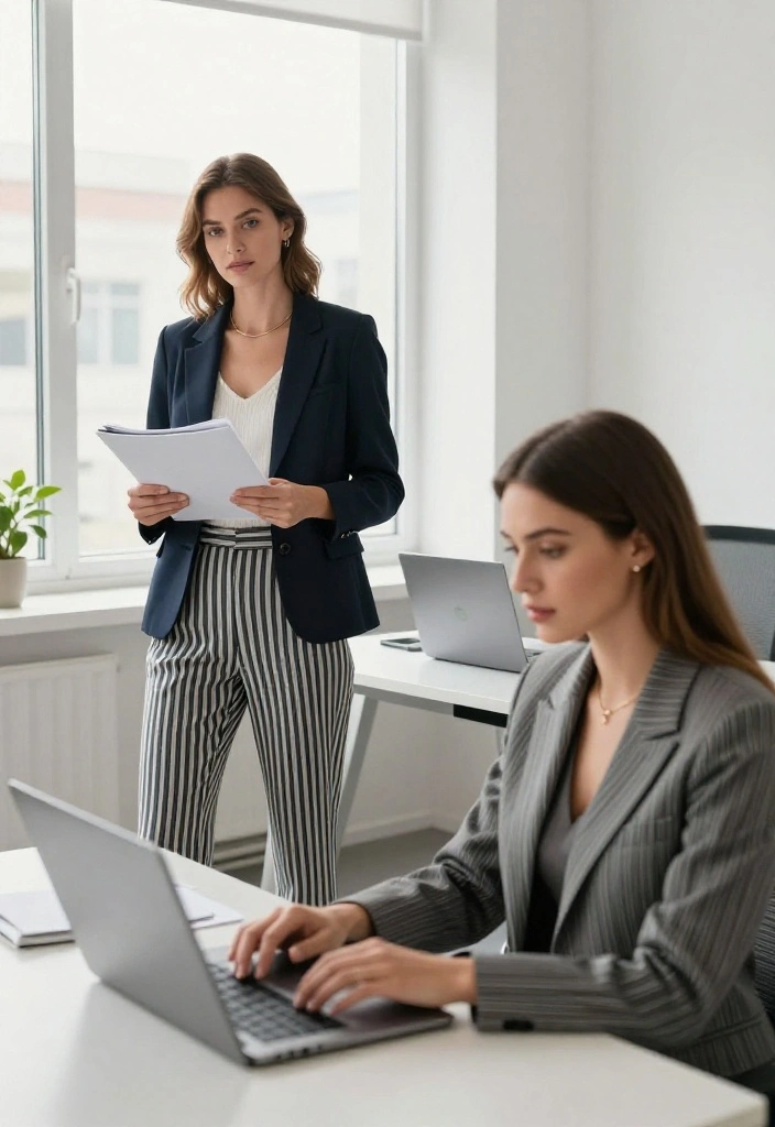 14 Versatile Striped Pants Outfit Ideas for Women - 2. Office Ready: Striped Pants with a Blazer 1