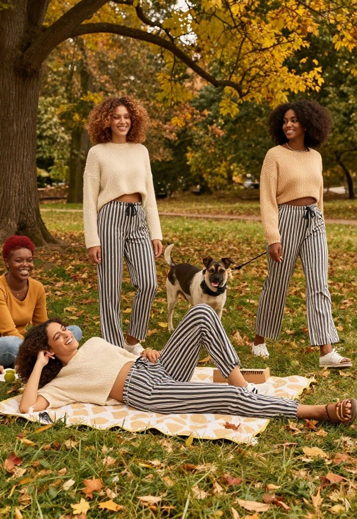 14 Versatile Striped Pants Outfit Ideas for Women - 3. Weekend Vibes: Striped Pants with a Cropped Sweater 1