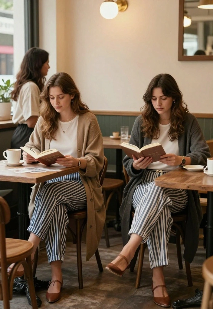 14 Versatile Striped Pants Outfit Ideas for Women - 8. Layered Elegance: Striped Pants with a Long Cardigan 1