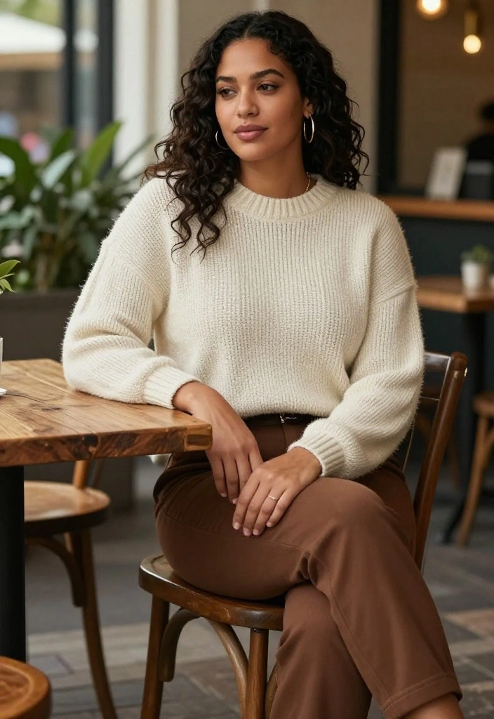 14 Women Outfit Ideas Con Pantalon Cafe That Match With Everything - 2. Cozy Knit Sweater Look 1