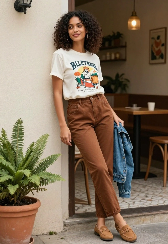 14 Women Outfit Ideas Con Pantalon Cafe That Match With Everything - 4. Trendy Graphic Tee Style 1
