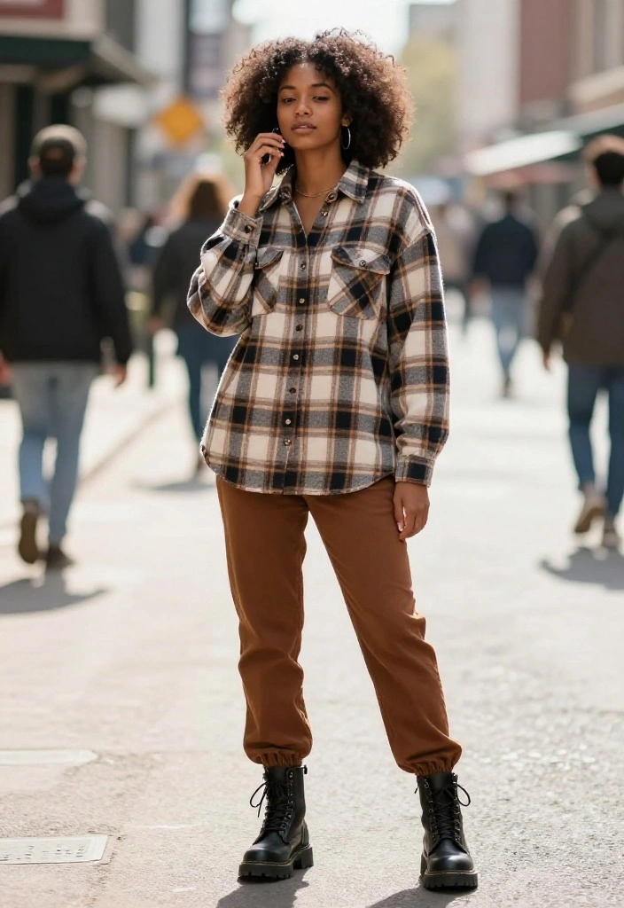 14 Women Outfit Ideas Con Pantalon Cafe That Match With Everything - 6. Playful Plaid Flannel 1