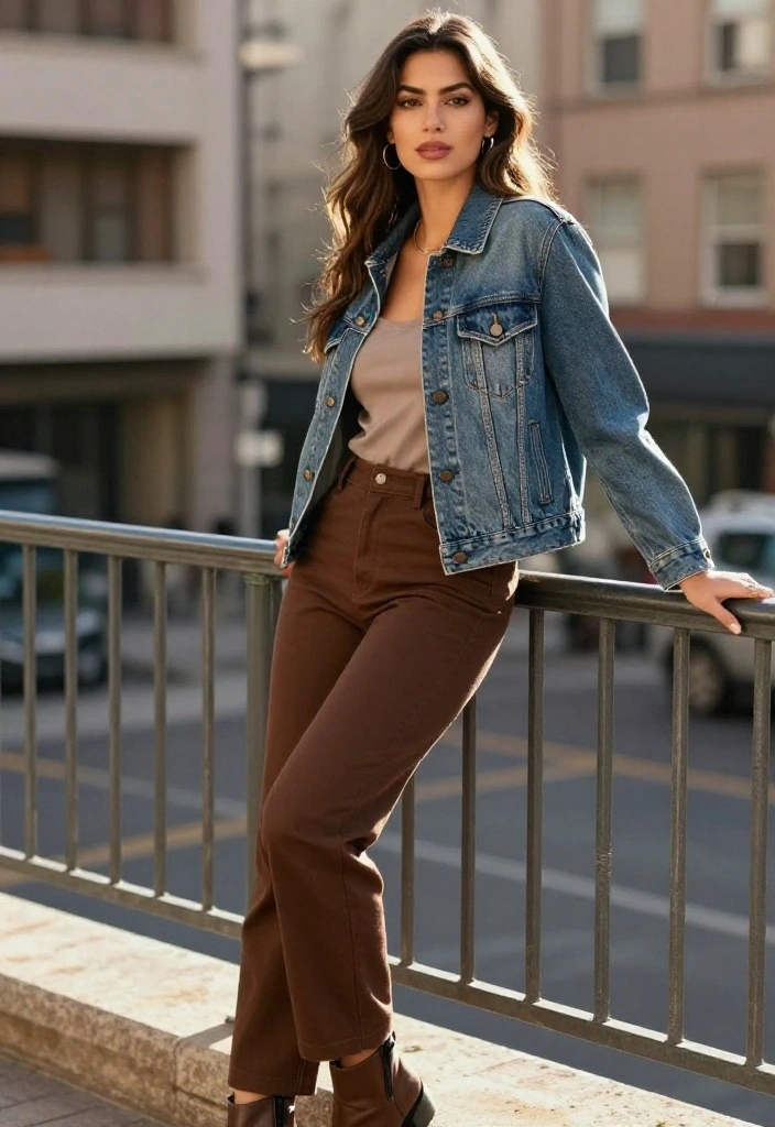14 Women Outfit Ideas Con Pantalon Cafe That Match With Everything - 9. Effortless Denim Jacket Layer 1