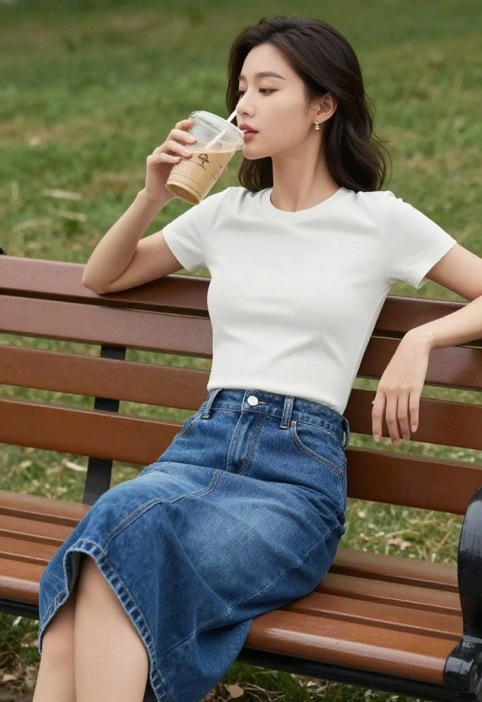 15 Blue Denim Skirt Outfit Suggestions for Women That Aren't Too Young - 5. Casual Graphic Tee + Denim Skirt 1