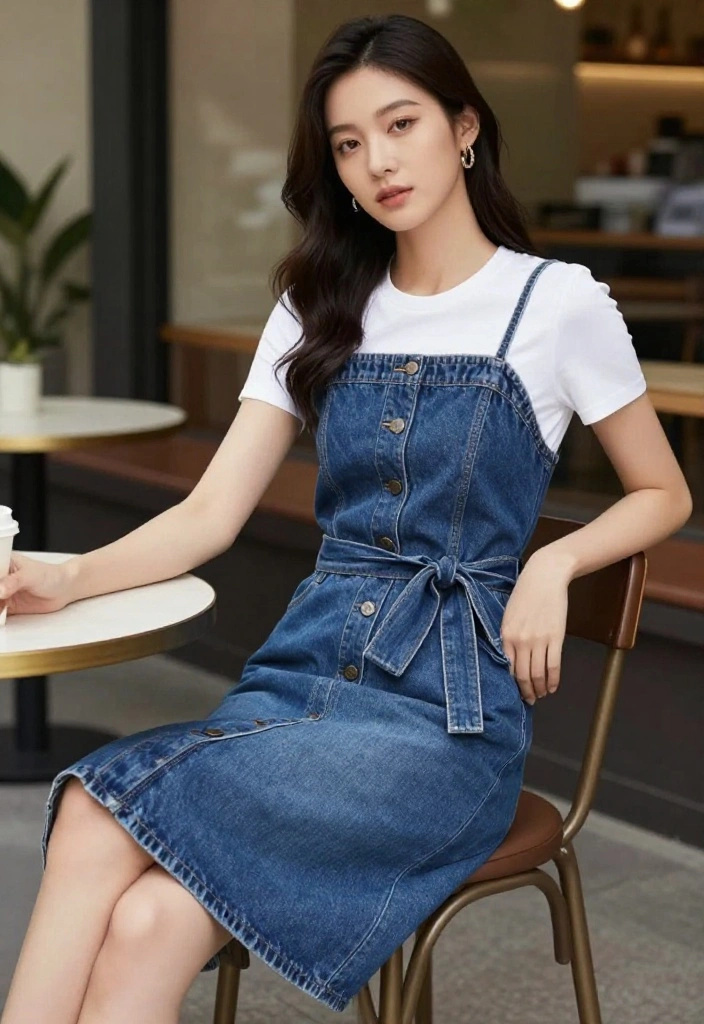 15 Blue Denim Skirt Outfit Suggestions for Women That Aren't Too Young - 8. Trendy Belted Denim Skirt + Simple Tee 1