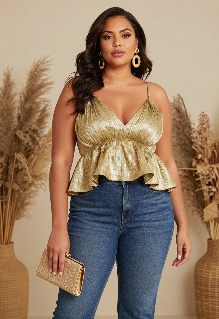 15 Gold Birthday Outfit Ideas for Women That Shine Without - 10. Gorgeous Gold Peplum Top 1