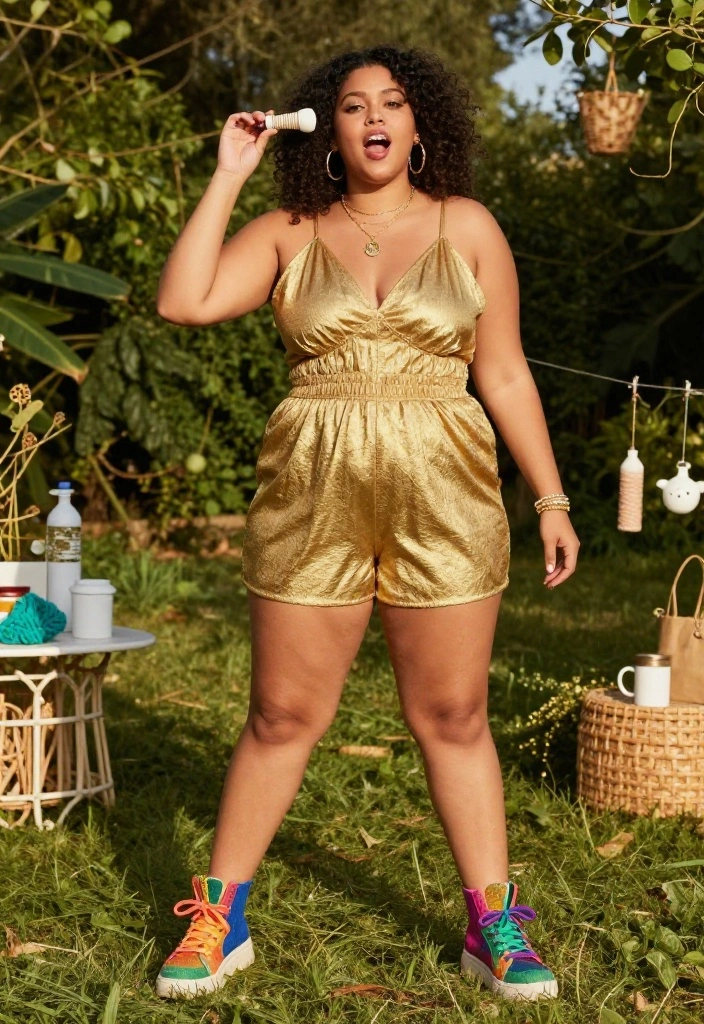15 Gold Birthday Outfit Ideas for Women That Shine Without - 11. Trendy Gold Romper 1