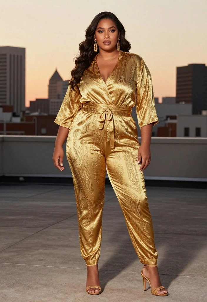 15 Gold Birthday Outfit Ideas for Women That Shine Without - 2. Chic Gold Jumpsuit 1