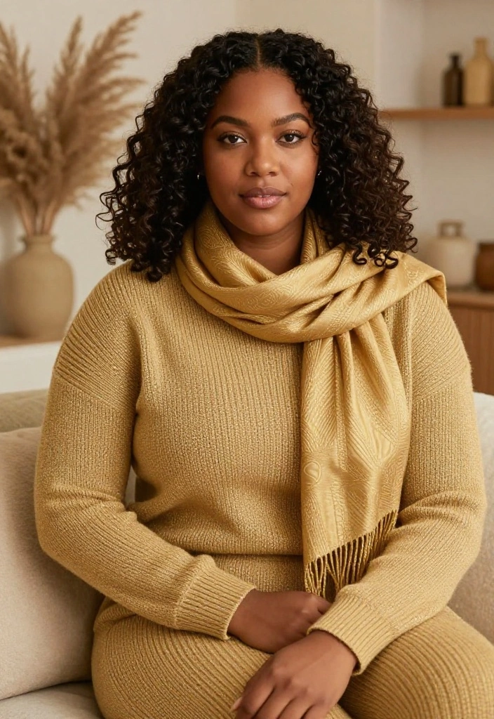 15 Gold Birthday Outfit Ideas for Women That Shine Without - 6. Cozy Gold Knit Set 1