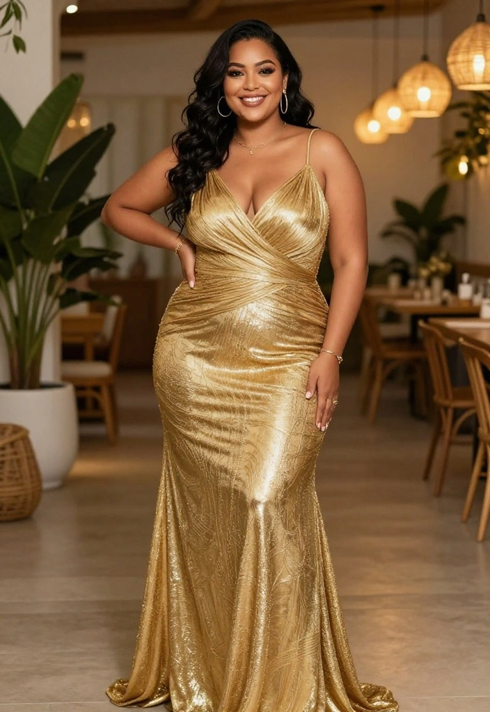 15 Gold Birthday Outfit Ideas for Women That Shine Without - 7. Stunning Gold A-Line Dress 1