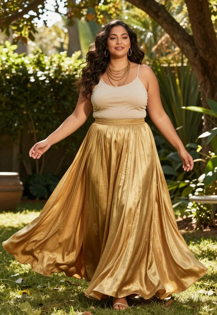 15 Gold Birthday Outfit Ideas for Women That Shine Without - 8. Bohemian Gold Maxi Skirt 1