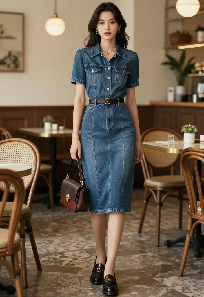 15 Pencil Dress Outfit Elegant Looks That Command the Room - 8. Vintage-Inspired Denim Pencil Dress 1