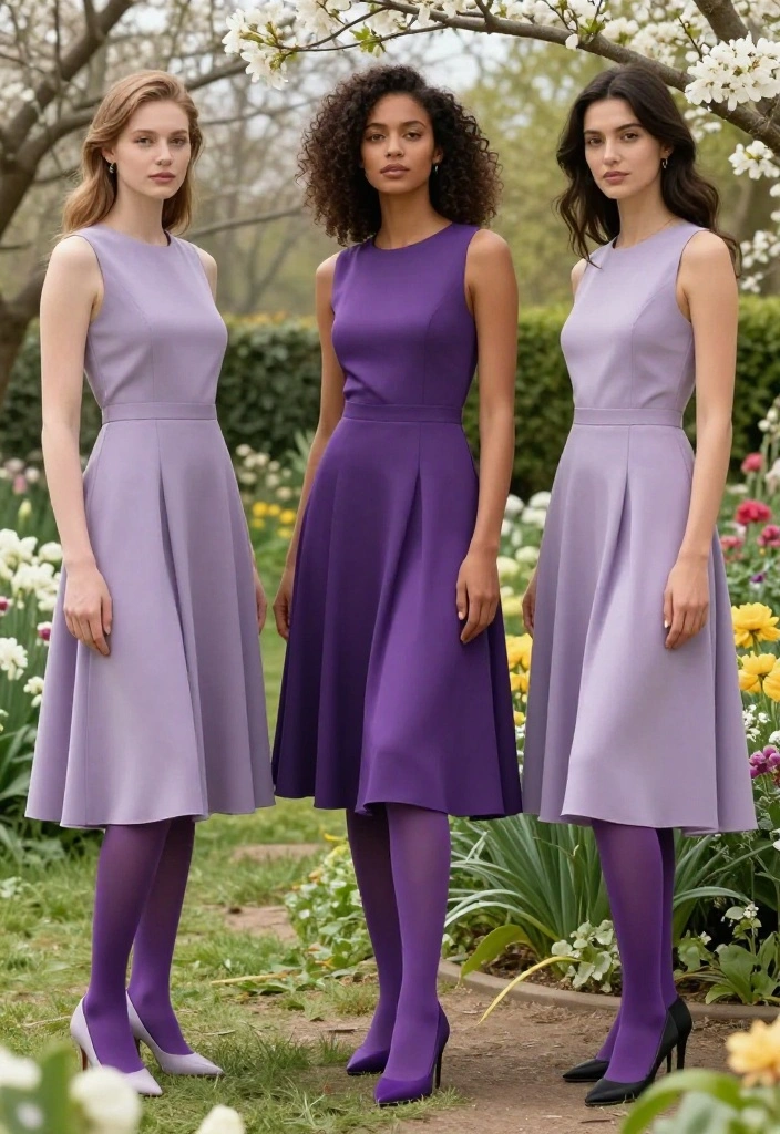 15 Purple Tights Outfit Ideas for Women That Don't Look Costume-Y - 15. Effortless Elegance with a Midi Skirt 1