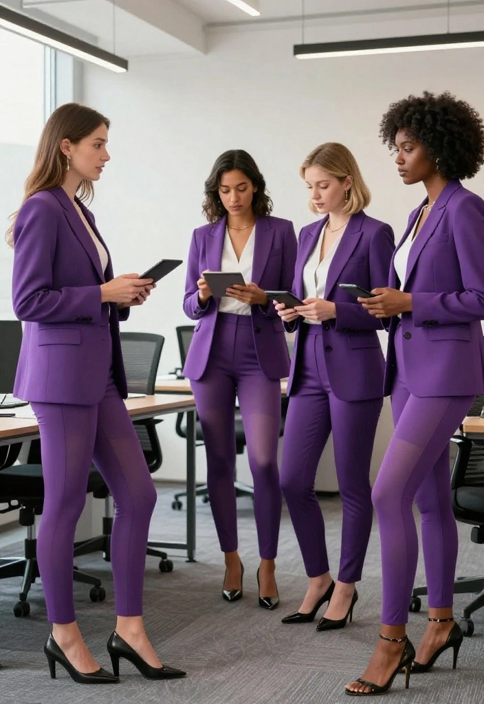15 Purple Tights Outfit Ideas for Women That Don't Look Costume-Y - 4. Business Casual with a Blazer 1