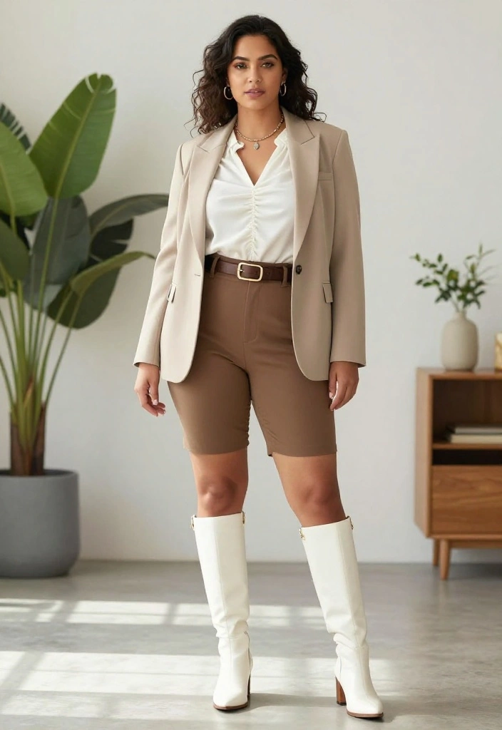 15 White Knee High Boots Outfit Ideas for Women That Avoid the Costume Read - 13. Tailored Shorts Ensemble 1
