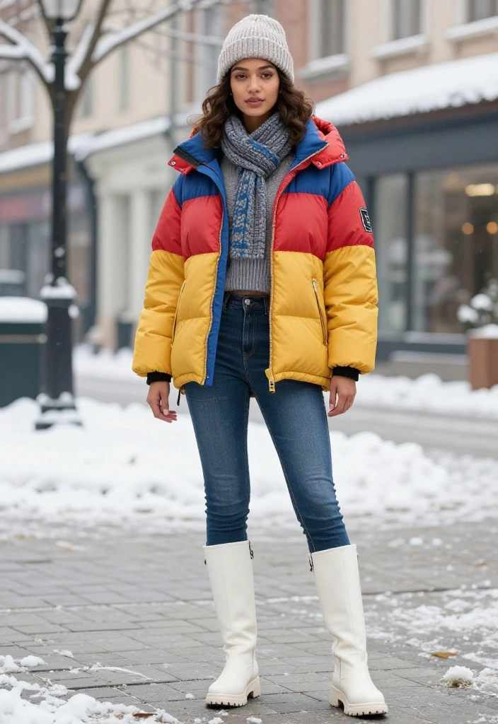 15 White Knee High Boots Outfit Ideas for Women That Avoid the Costume Read - 7. Layered with a Puffer Jacket 1