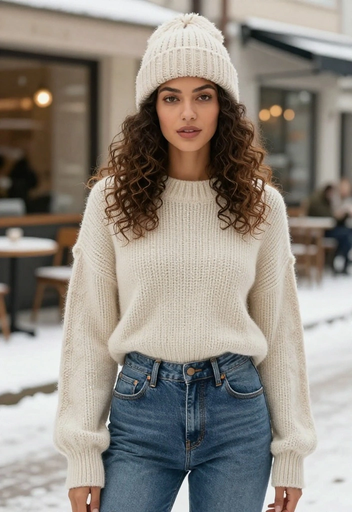 15 Winter Hat Outfit Suggestions for Women That Don't Ruin Your Hair - 1. Cozy Beanie with Chunky Knit Sweater 1