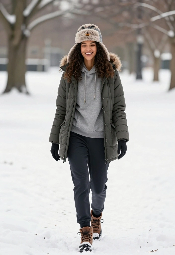 15 Winter Hat Outfit Suggestions for Women That Don't Ruin Your Hair - 10. Trapper Hat with Casual Layering 1
