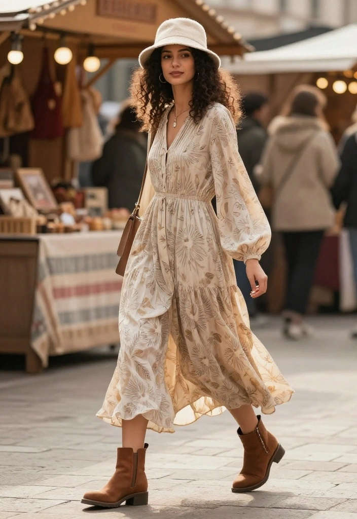 15 Winter Hat Outfit Suggestions for Women That Don't Ruin Your Hair - 11. Bucket Hat with Flowy Maxi Dress 1