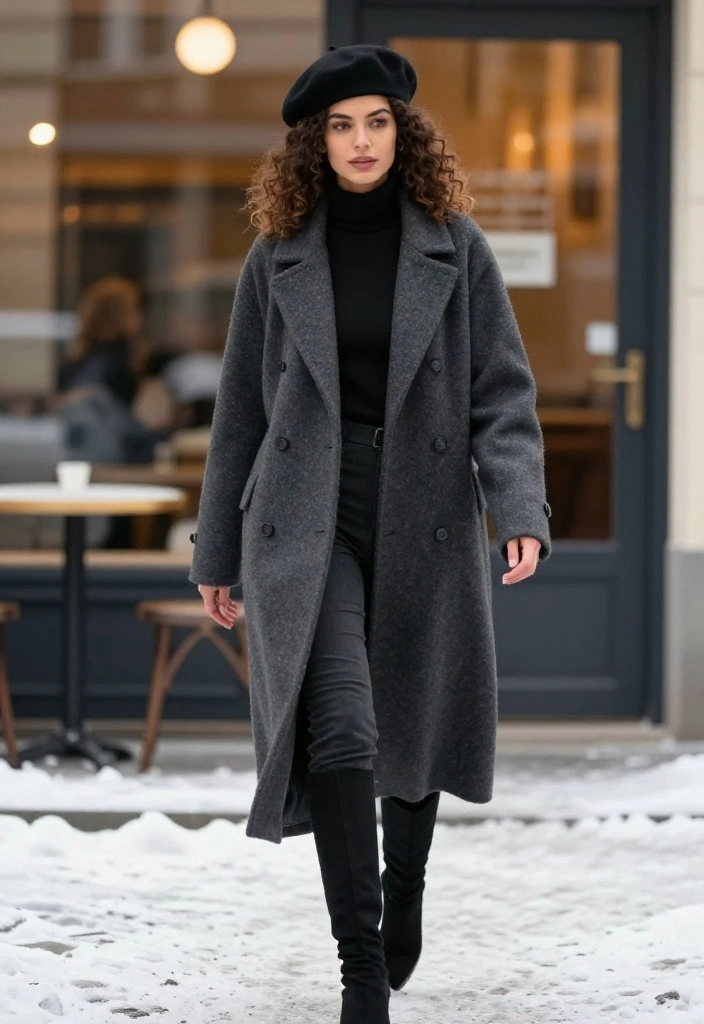 15 Winter Hat Outfit Suggestions for Women That Don't Ruin Your Hair - 2. Stylish Beret with Wool Coat 1
